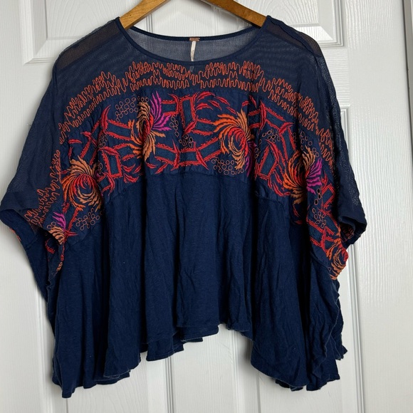 Free People Love Letter Tee in Embroidered Navy - Picture 2 of 5